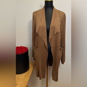 Max Studio Faux Brown Suede-Effect Open Front Coatigan - Women